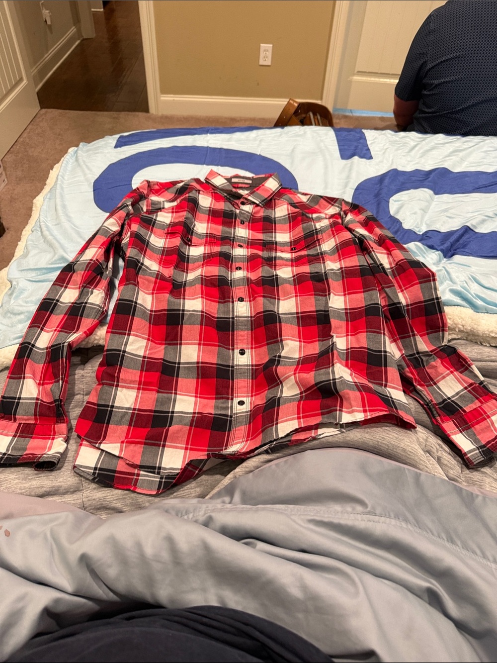 Express fitted Men's Red Black White Plaid snap Button-Down cotton LS Shirt-XL